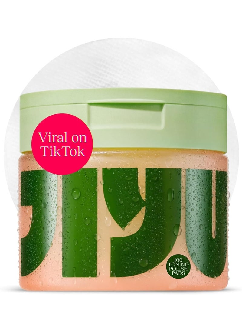 JiYu Toning Polish Pads - Korean Skincare for Dark Spots, Wrinkles & Dull Skin - Hydrating Facial Treatment with Snail Mucin, Niacinamide, Peptides & Centella - 100 Count